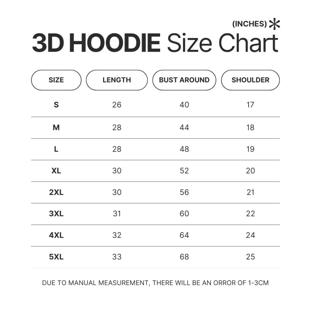 3D Hoodie Size Chart - Made In Abyss Merch